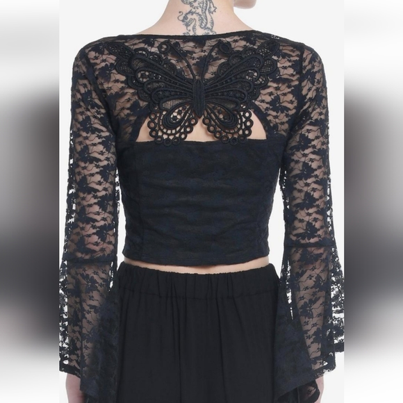 Butterfly Lace Bell Princess Sleeves Cropped Top Bustier close Party Shi… - Picture 1 of 16